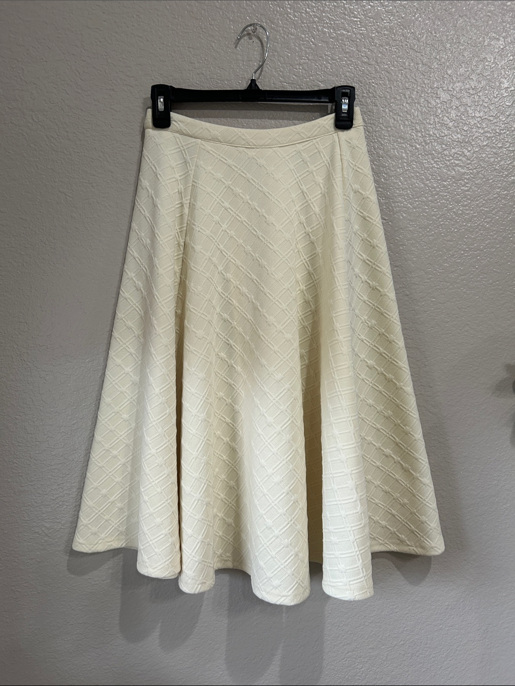 J.O.A. Womens Off-White/Cream A-Line Cotton Flared Midi Skirt Sz S Tc0105